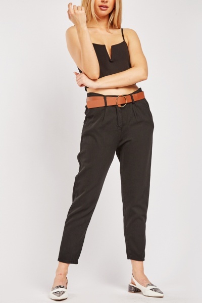 Tapered Cotton Trousers In Black