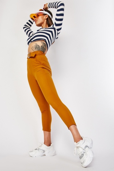 Belted High Waist Skinny Trousers