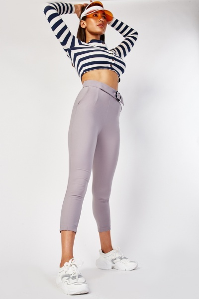 Belted High Waist Skinny Trousers