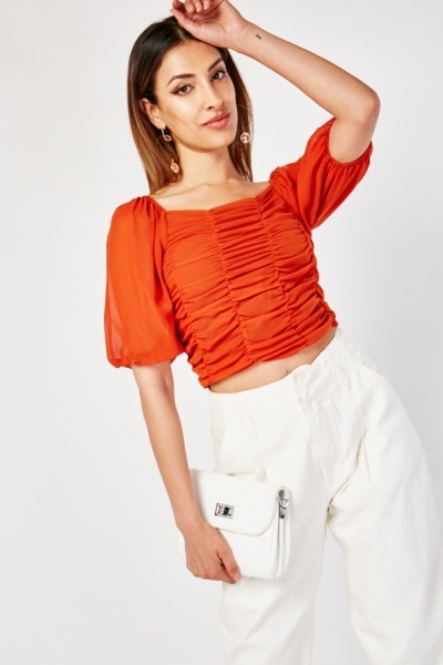 Ruched Front Chiffon Top