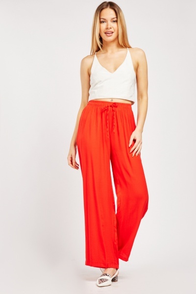 Wide Leg Tie Up Waist Trousers