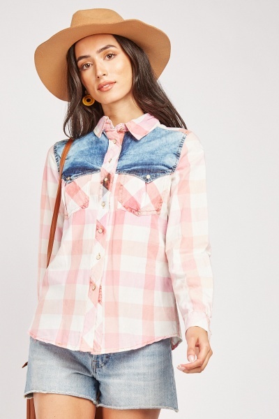 Contrasted Plaid Button Up Shirt