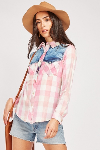 Contrasted Plaid Button Up Shirt