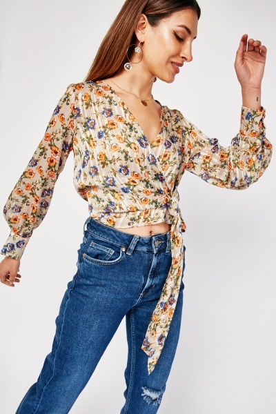 Floral Print Wrap Blouse