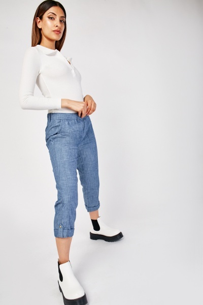 Roll Up Spike Trim Crop Trousers