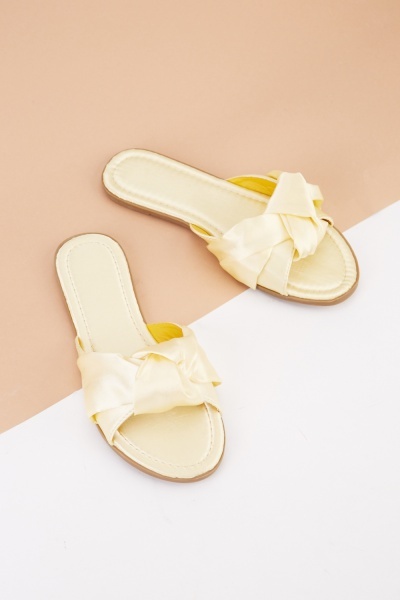 Twisted Sateen Slide Flat Sandals