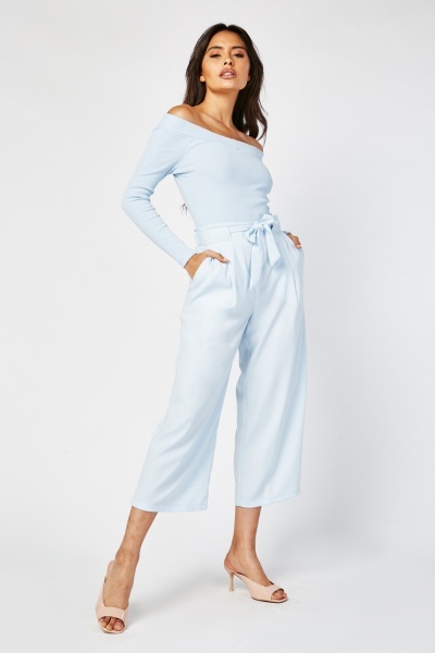 Belted Crop Trousers In Light Blue