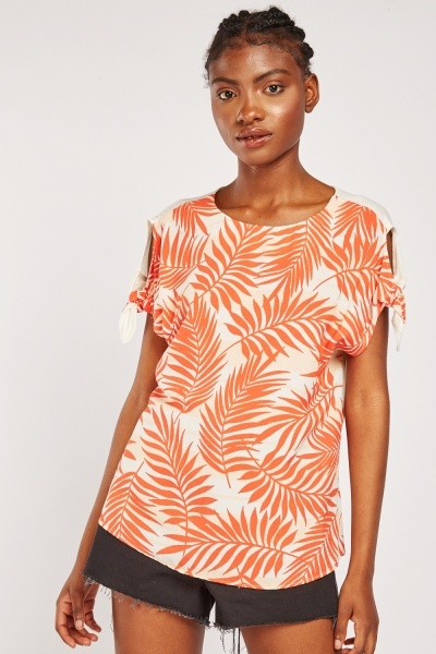 Cut Out Sleeve Printed Top
