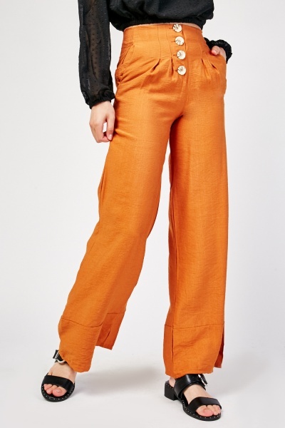 Wide Leg Button Front Trousers