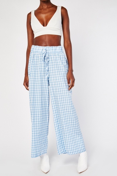 Wide Leg Gingham Trousers