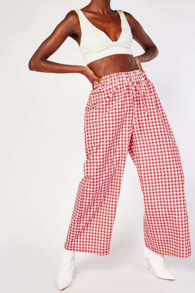 Wide Leg Gingham Trousers