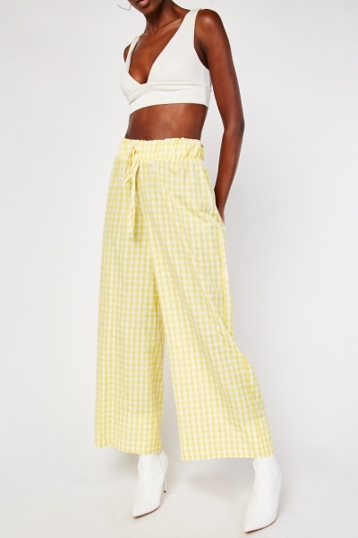Wide Leg Gingham Trousers