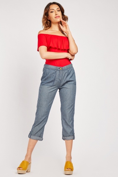 Pinstriped Cotton Crop Trousers