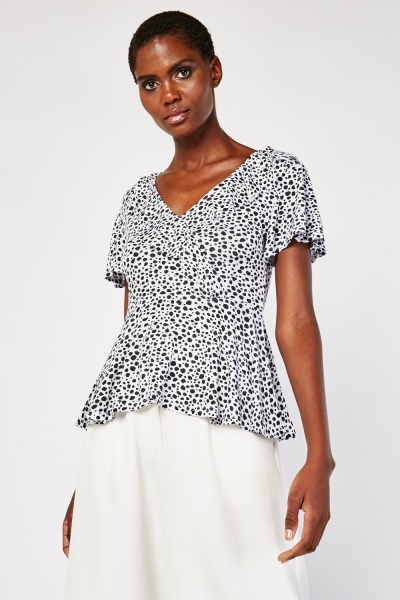 Speckled Print Ruffle Top