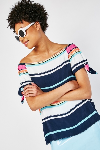 Striped Off Shoulder Bardot Top