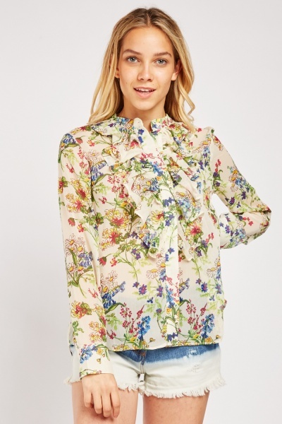 Floral Print Sheer Chiffon Blouse