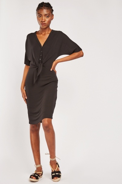 Knotted Front Short Sleeve Dress