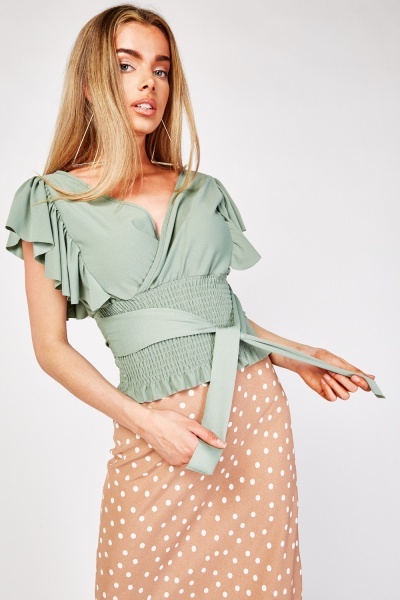 Frilly Trim Tie Up Waist Top