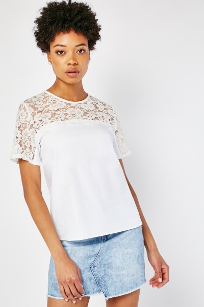 Lace Insert Short Sleeve Top