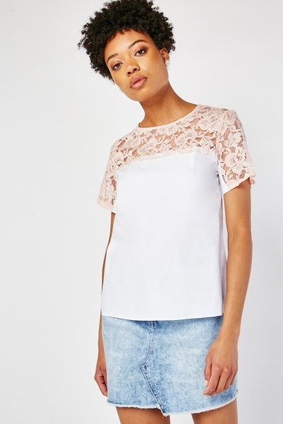 Lace Insert Short Sleeve Top