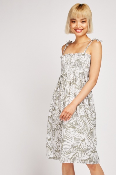 Shirred Panel Printed Dress