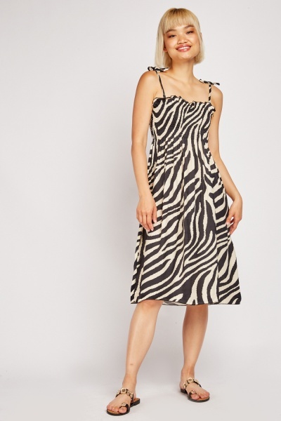 Zebra Print Shirred Dress