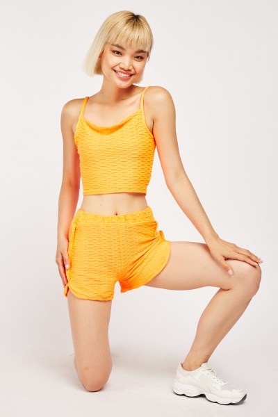 Embossed Crop Top And Shorts Set