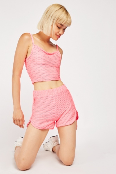 Embossed Crop Top And Shorts Set