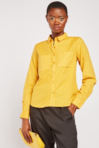 Polka Dot Front Pocket Mustard Shirt