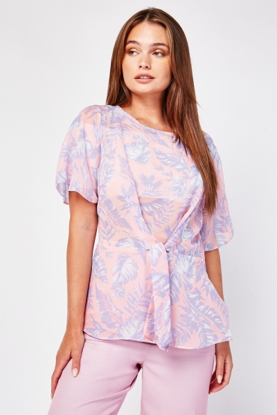 Leaf Print Sheer Chiffon Top