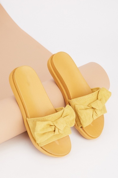 Suedette Bow Trim Slide Sandals
