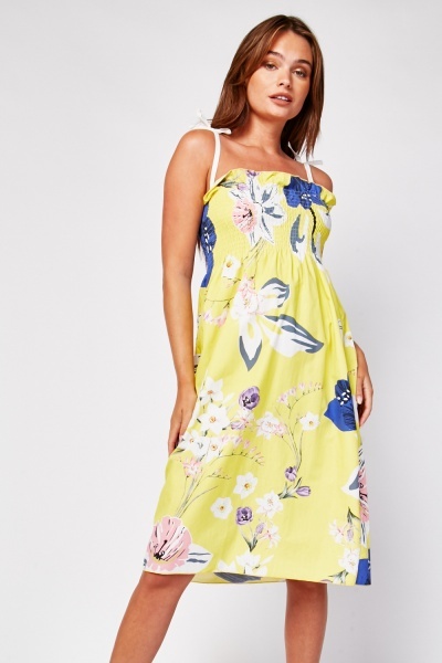 Flower Print Shirred Dress