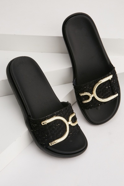 Contrasted Textured Slide Sandals