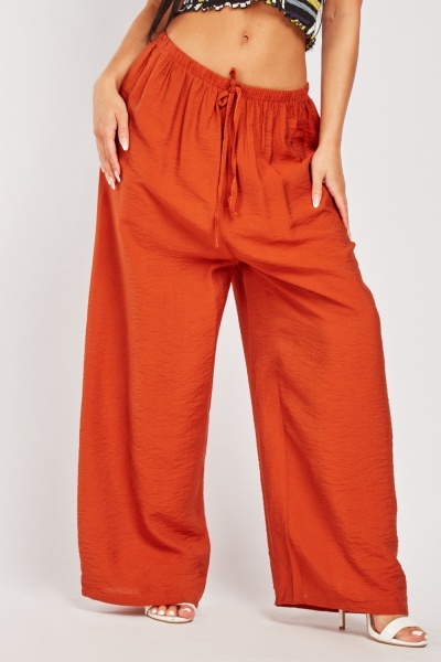 Wide Leg Textured Trousers