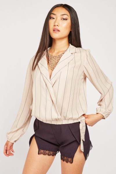 Pinstriped Lapel Front Blouse