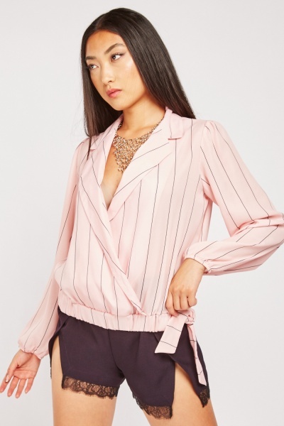 Pinstriped Lapel Front Blouse