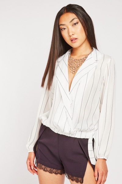 Pinstriped Lapel Front Blouse