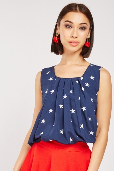 Star Print Square Neck Top