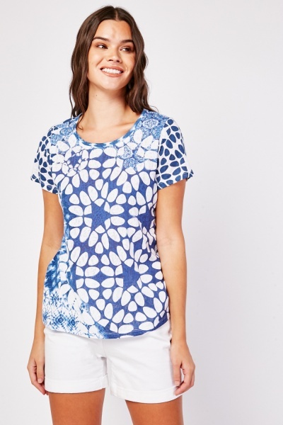 Contrasted Print Basic Top
