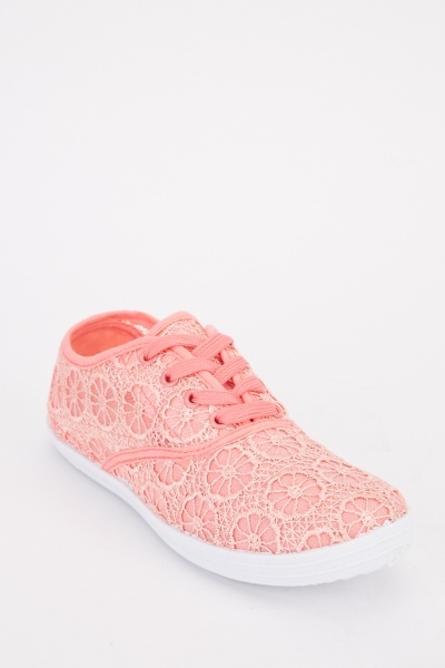 Embroidered Overlay Lace Up Plimsolls