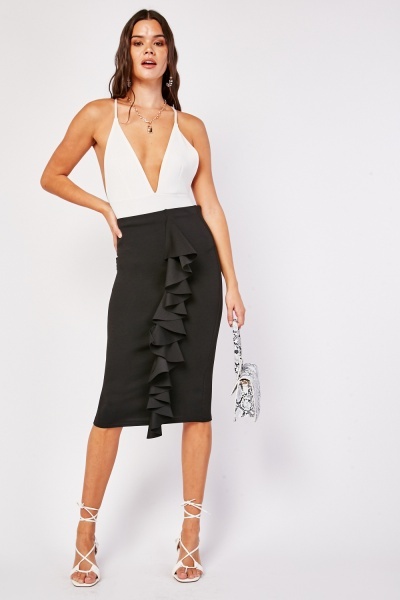 Ruffle Trim Pencil Skirt