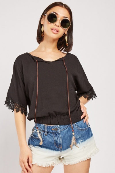 Tie Up Feather Strap Blouse