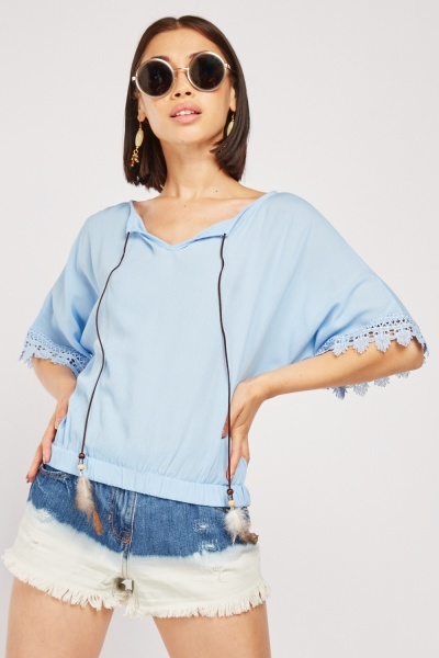 Tie Up Feather Strap Blouse