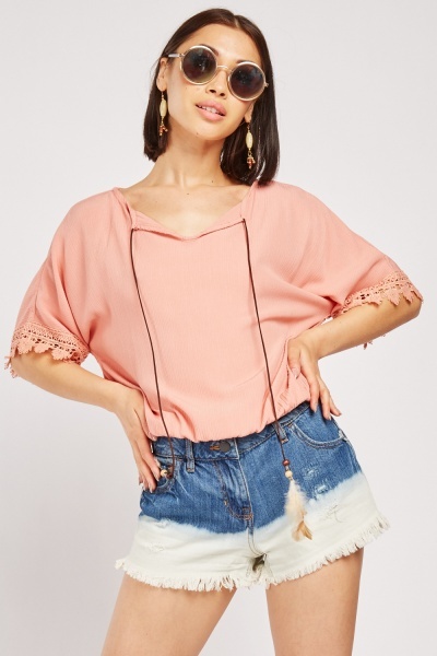 Tie Up Feather Strap Blouse