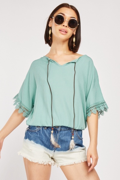 Tie Up Feather Strap Blouse