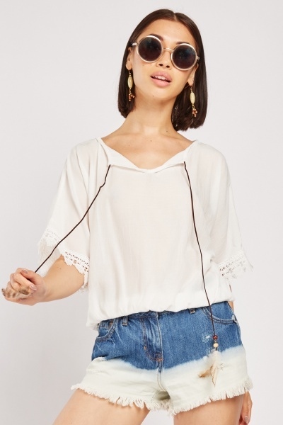 Tie Up Feather Strap Blouse