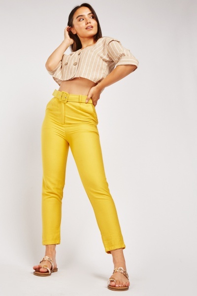 Buckle Belted Crop Trousers