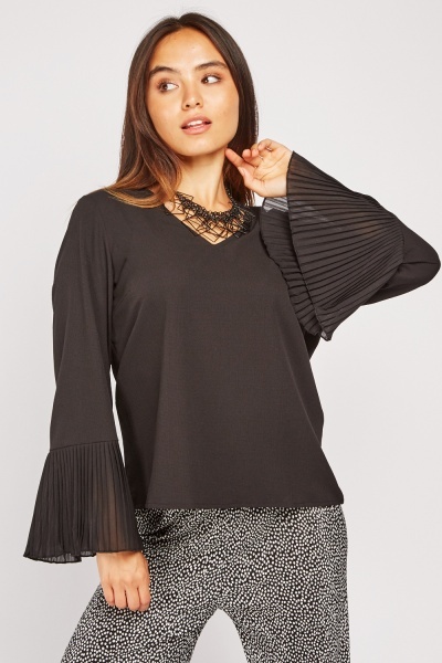 Pleated Chiffon Sleeve Blouse