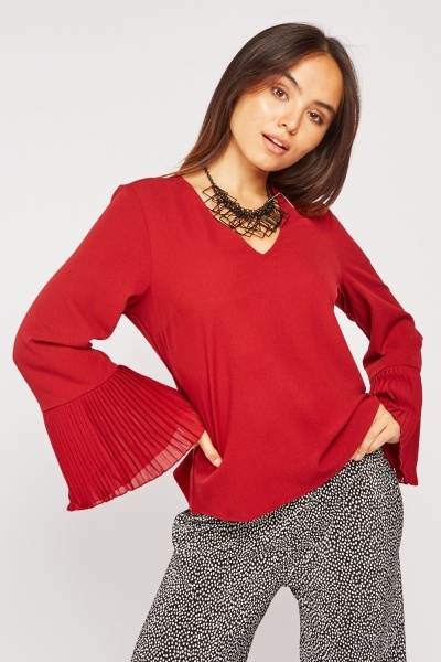 Pleated Chiffon Sleeve Blouse