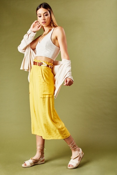Buckle Rope Belted Midi Skirt